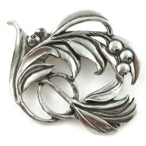 Vintage Seagull Pewter Canada Brooch Pin Dated 1988 Flower Design
